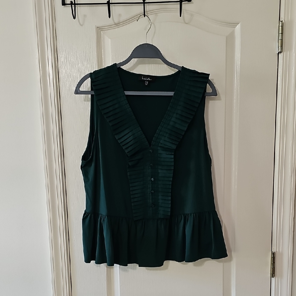 Nicole Miller Deep Green Ruffled Blouse